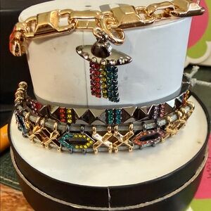 Gold-Tone Multicolor Crystal Bracelet Set with UFO Charm